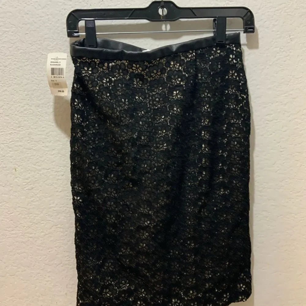 Diane Von Furstenberg Stevie Acorn Lace Faux Leather Trim Zip Slits Pencil Skirt